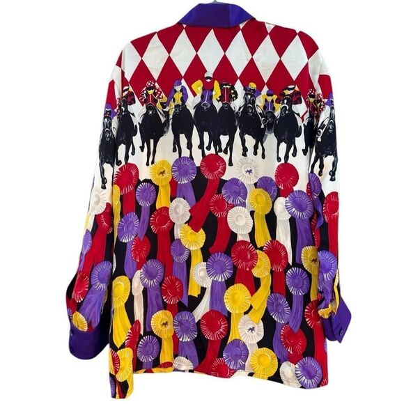 Escada Vintage 1990s 100% Silk Jockey Prize Ribbon Button Down Blouse Size 38 - Picture 3 of 6